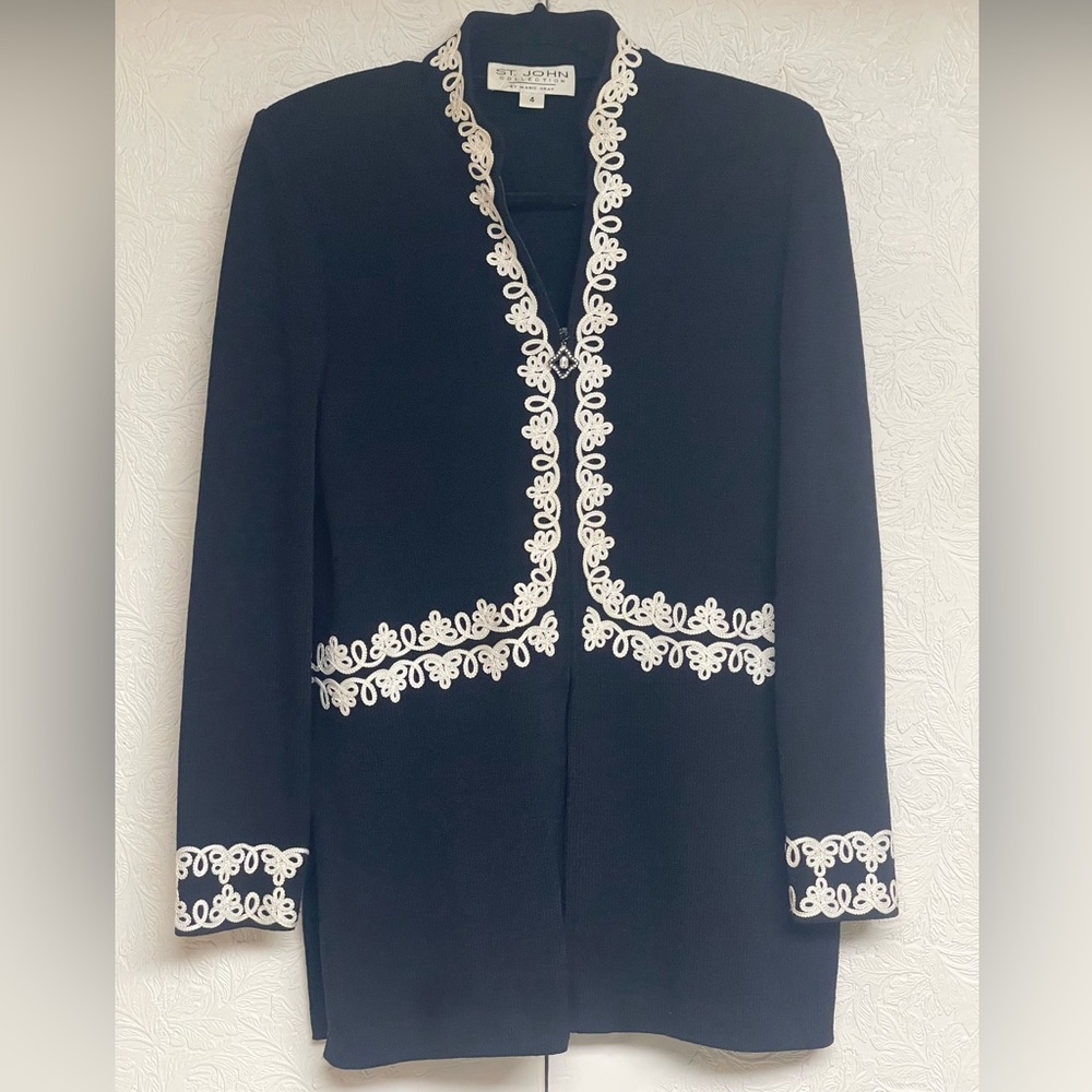 St. John Black Blazer with White Detailing
